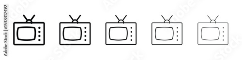 Tv retro icons in black stroke designs on white background