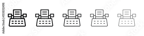 Typewriter icons in black stroke designs on white background