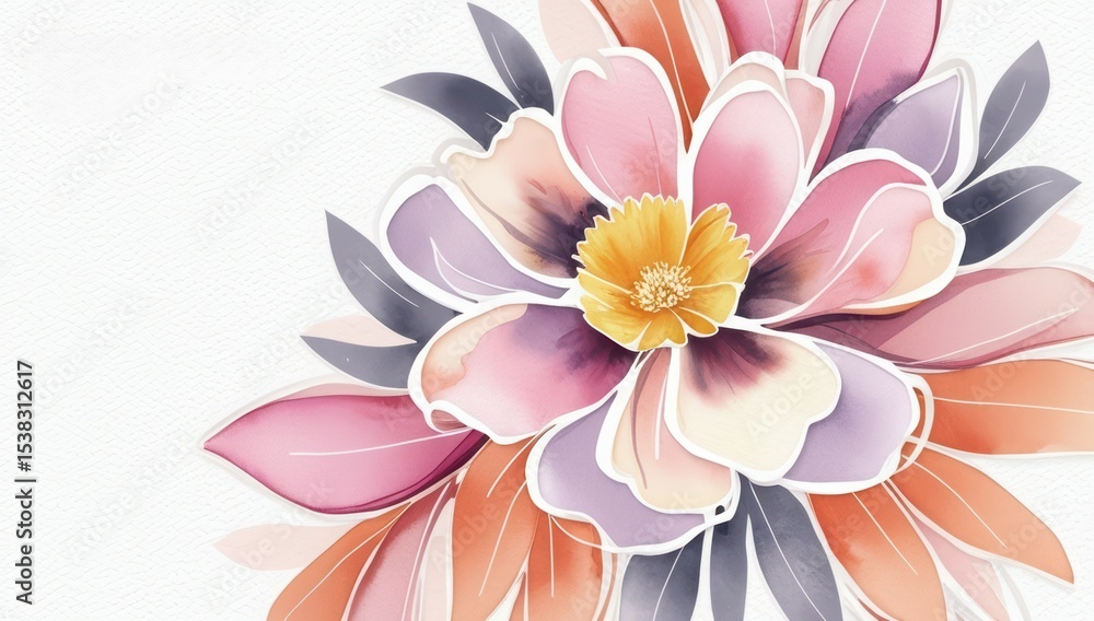 Obraz premium Watercolor illustration of a flower with pink and orange petals on a white background