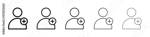 User add icons in black stroke designs on white background