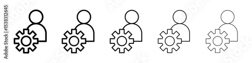 User gear icons in black stroke designs on white background