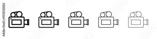 Video camera icons in black stroke designs on white background