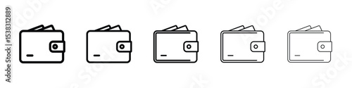 Wallet icons in black stroke designs on white background