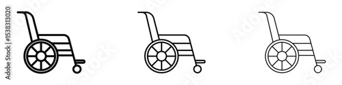 Wheelchair icons in black stroke designs on white background