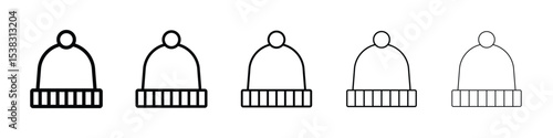 Winter hat icons in black stroke designs on white background