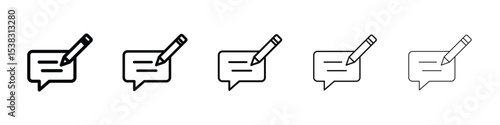 Write comment icons in black stroke designs on white background