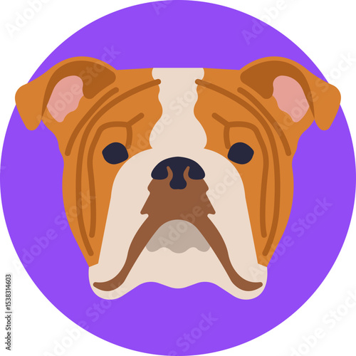 Front-facing bulldog with a wrinkled face and short snout, symbolizing strength and loyalty.
