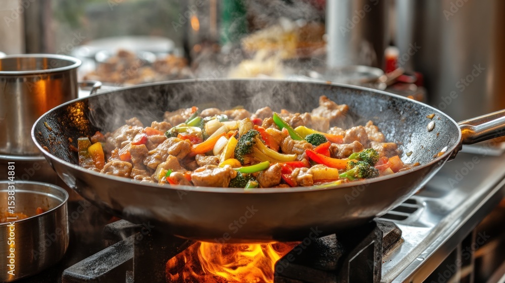 Wok with steaming food Wok with steaming food