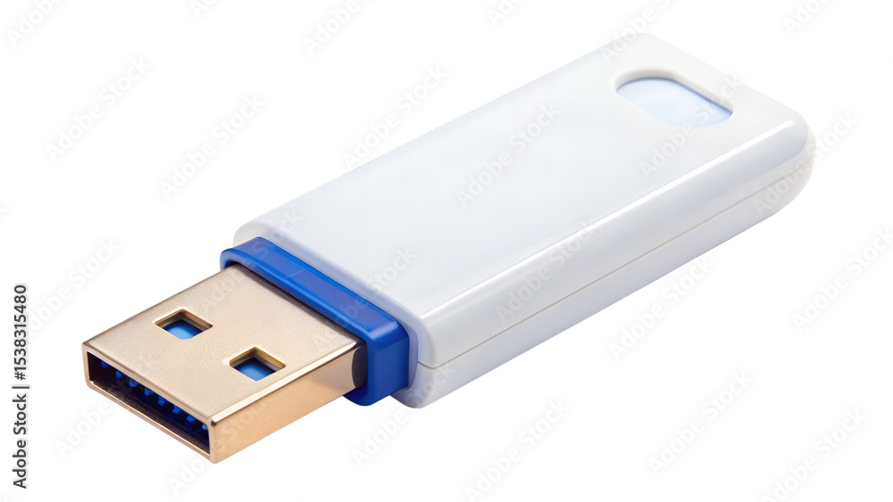 White usb 3 0 flash drive isolated on transparent background White usb 3 0 flash drive isolated on transparent background