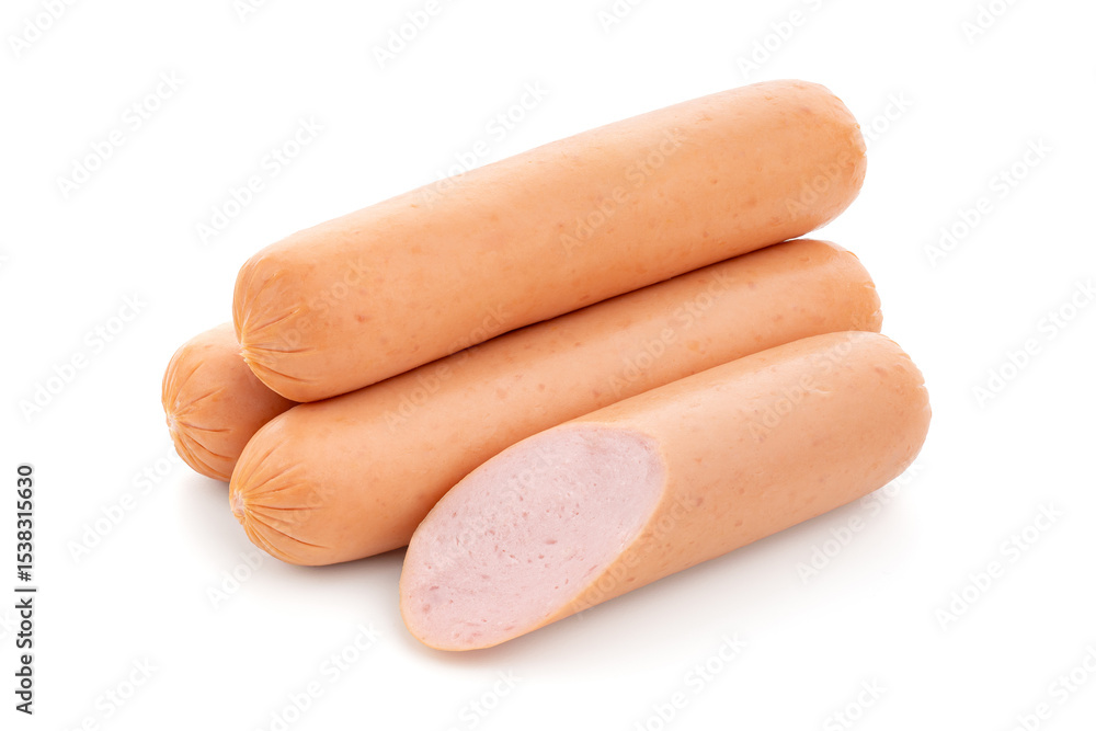 Fresh raw sausages falling on white background. Food. Fresh raw sausages falling on white background. Food.