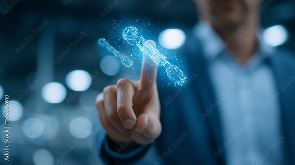 Fototapeta premium Industry 4.0 Engineer Interacting with Robotic Arms and Automation