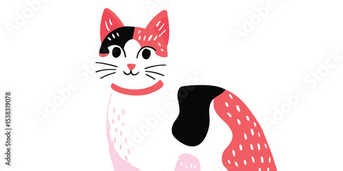 A charming and stylish calico cat with its distinctive tri-color pattern strikes a pose. Capturing the playful spirit of a beloved pet in a simple yet elegant way.