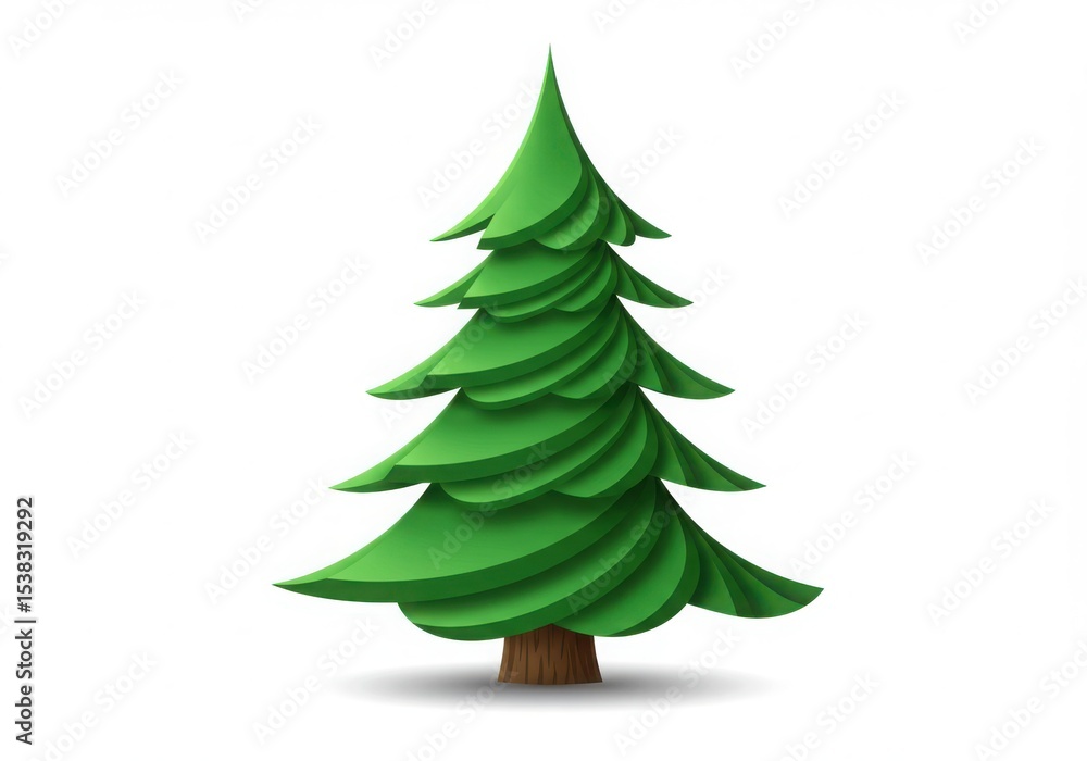 Illustration of a green cartoon fir tree with brown trunk Illustration of a green cartoon fir tree with brown trunk