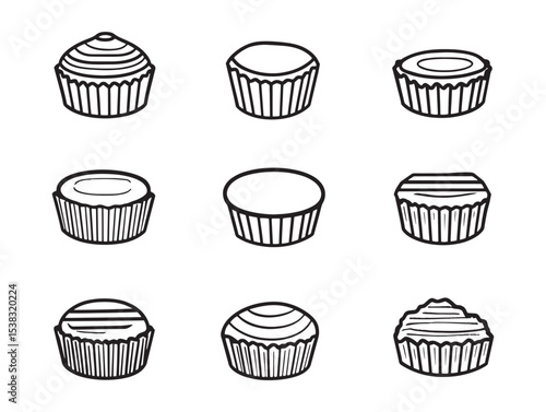 Peanut Butter Cups Delicious Sweet Treat Line Art Vector 
