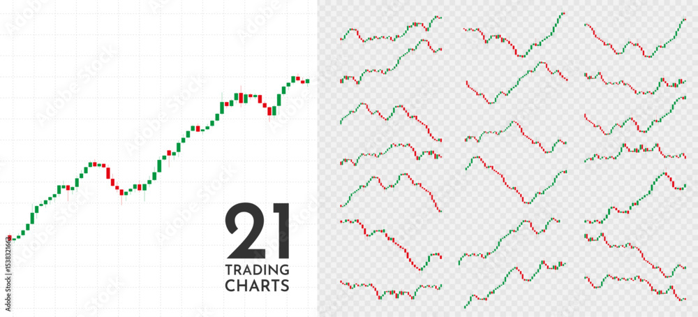 Vector illustration. Set of trading charts and graphs. Element for design poster, gift card, advertising, social media, business card. Stock market or crypto concept. Global financial system Vector illustration. Set of trading charts and graphs. Element for design poster, gift card, advertising, social media, business card. Stock market or crypto concept. Global financial system