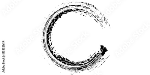 Tire track. Car, bike, motorcycle tyre mark with grunge effect isolated on white background. Wheel footprint on the road. Top view of rubber protector mark.