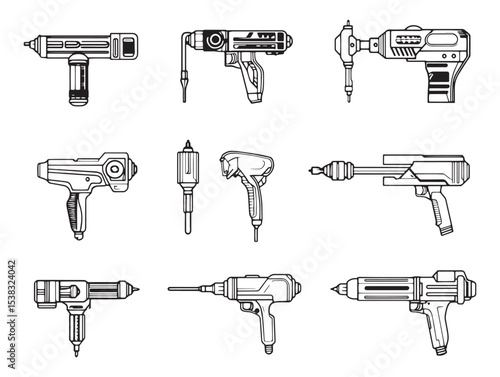 Pneumatic Drill Industrial Construction Equipment Line Art 