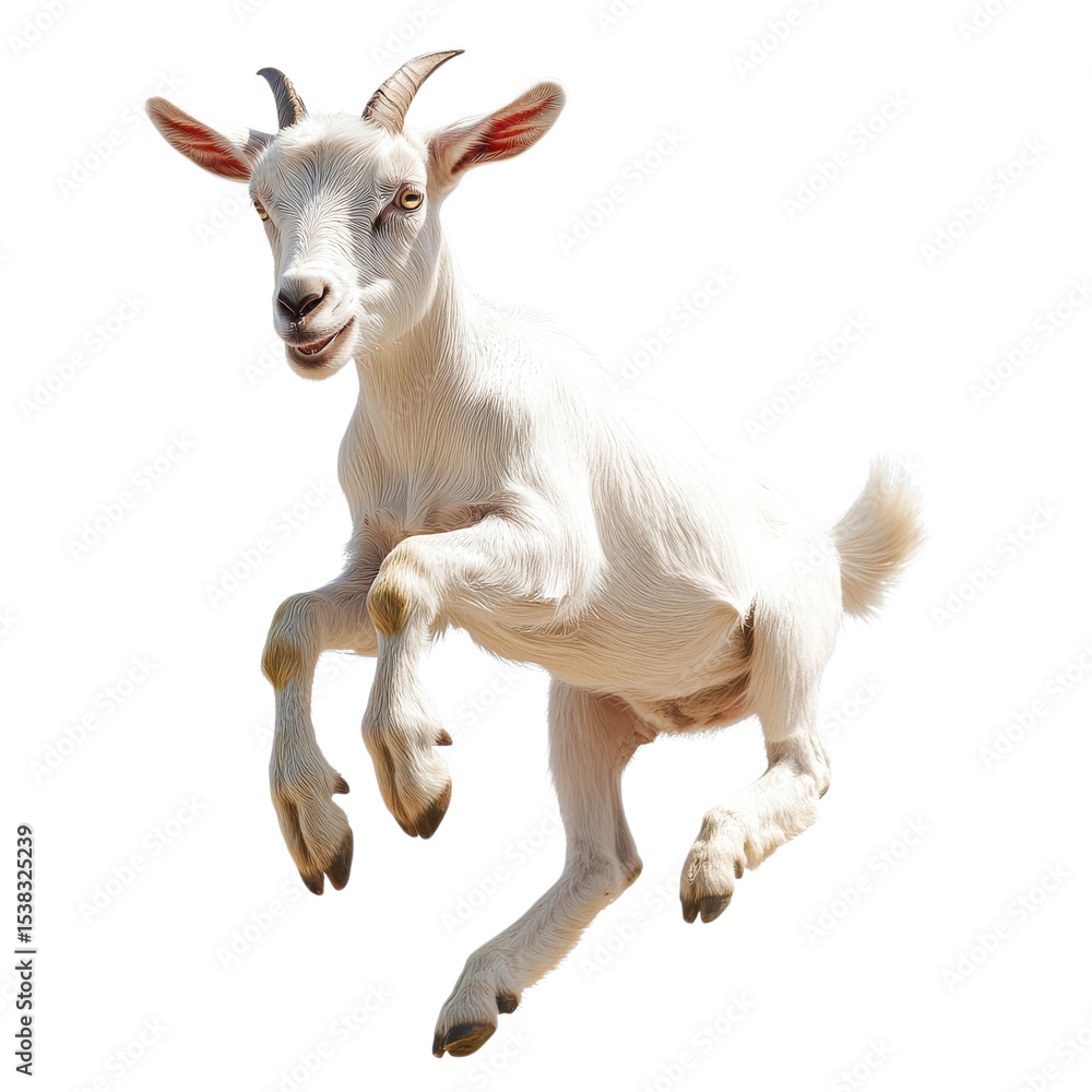Fototapeta premium A white goat jumping up on transparent background