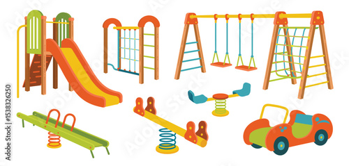 Colorful Playground Equipment Set for Kids Illustration