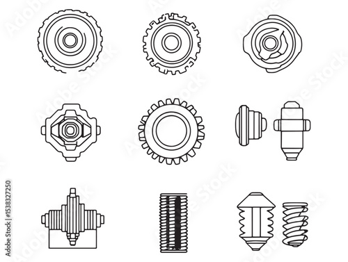 precision machining process industrial equipment detailed line art 