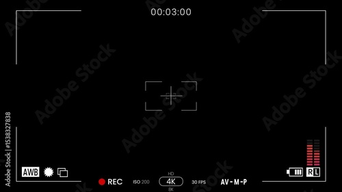 Camera recording screen digital display with Dynamic Exposure Settings. alpha channel