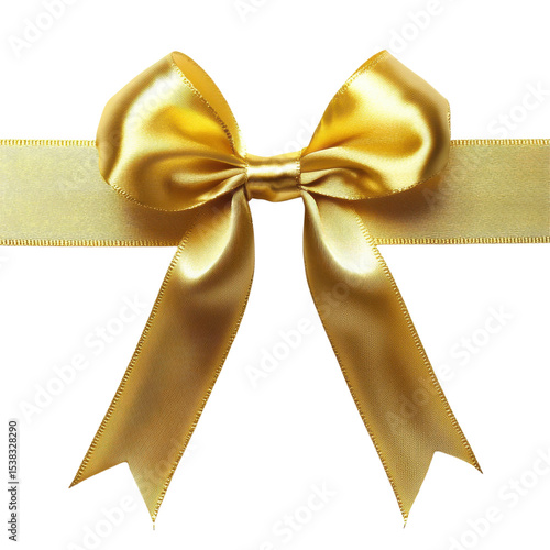 A golden satin ribbon bow on transparent background