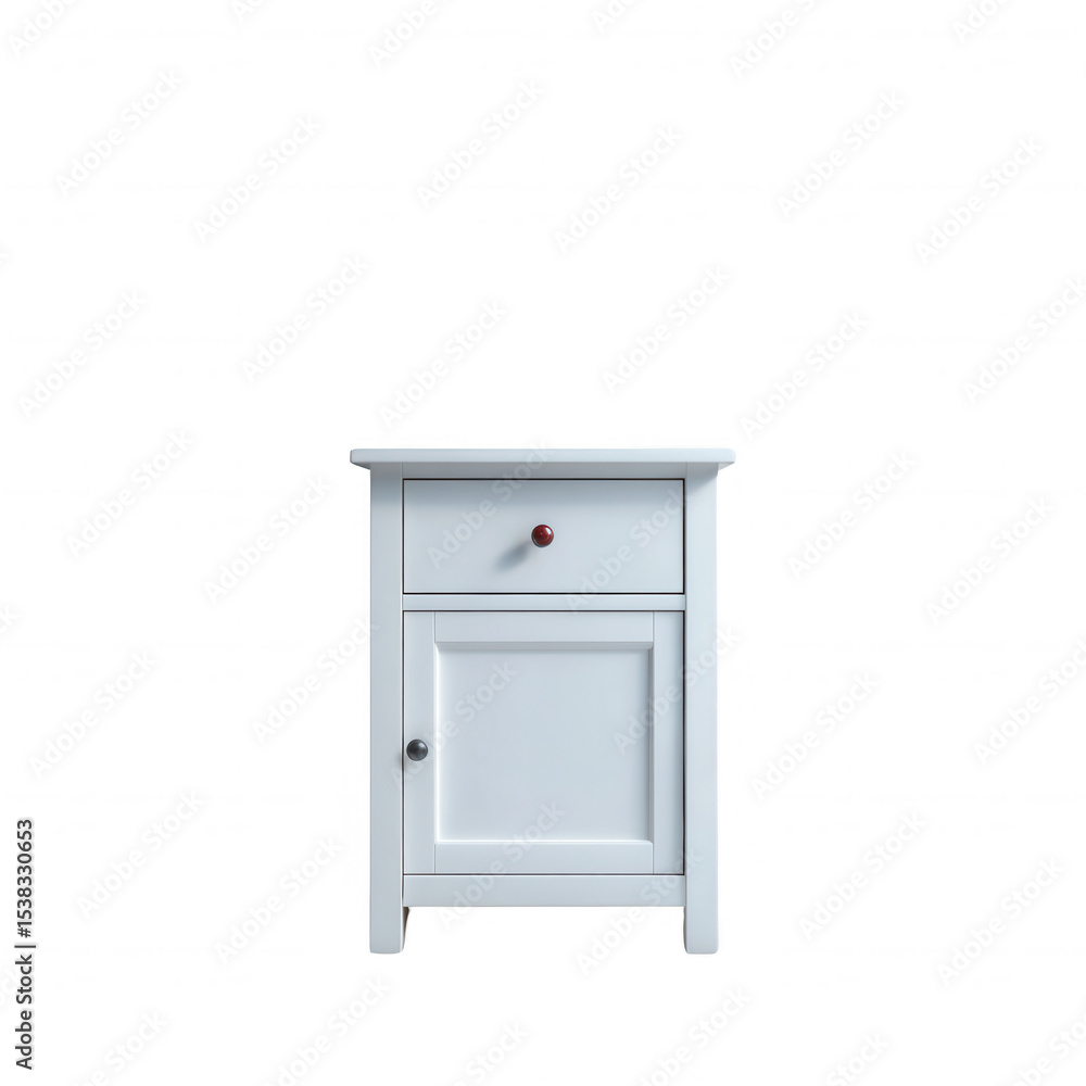A minimalist white nightstand featuring a drawer and a cabinet. Ideal for contemporary interior designs. A minimalist white nightstand featuring a drawer and a cabinet. Ideal for contemporary interior designs.