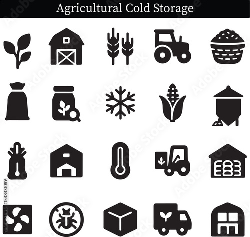 Agricultural Cold Storage and Logistics Icon Set