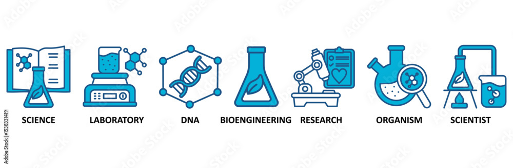 Biotechnology banner web icon vector illustration concept with icon of science, laboratory, dna, bioengineering, research, organism, and scientist Biotechnology banner web icon vector illustration concept with icon of science, laboratory, dna, bioengineering, research, organism, and scientist