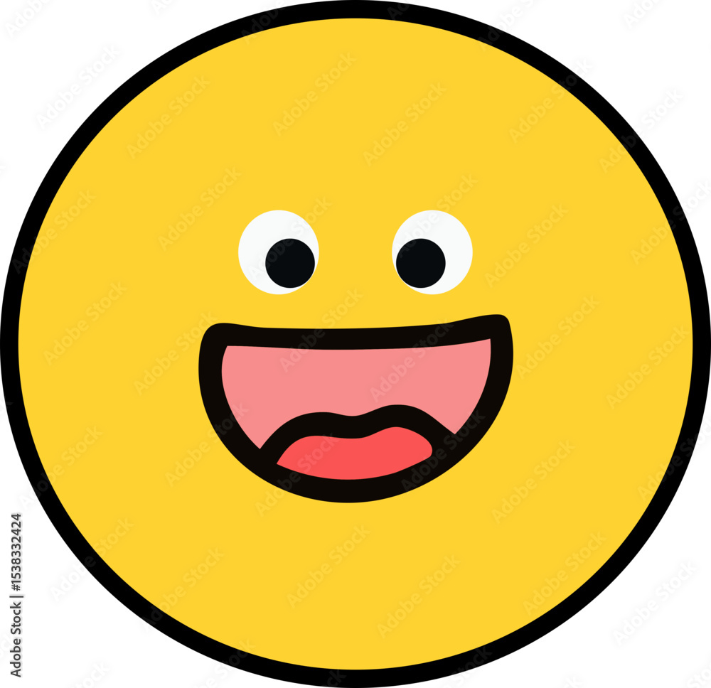 Fototapeta premium 입벌리고 웃는 얼굴 표정 동그라미 라인 드로잉 이모티콘(face emoticon line drawing sticker)