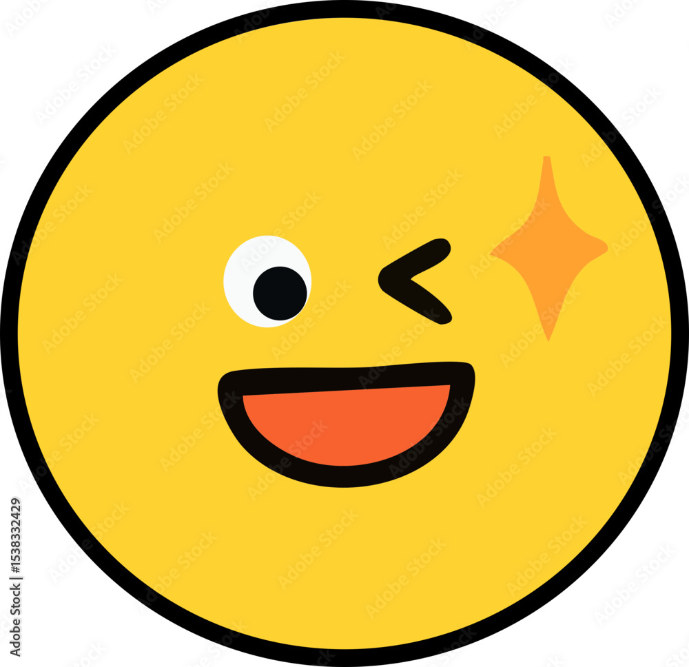 Fototapeta premium 윙크하는 얼굴 표정 동그라미 라인 드로잉 이모티콘(face emoticon line drawing sticker)