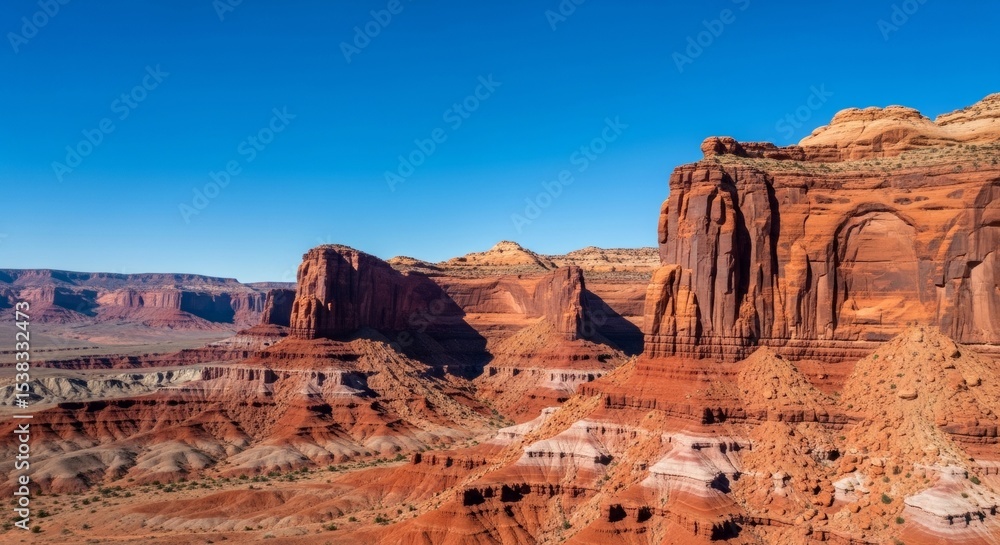 Fototapeta premium Monument Valley's Majestic Red Rock Formations Under a Vivid Blue Sky