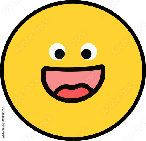 입벌리고 웃는 얼굴 표정 동그라미 라인 드로잉 이모티콘(face emoticon line drawing sticker)