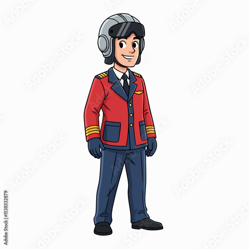 Smiling Male Pilot Aviator Cartoon Character Uniform