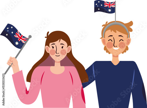 Celebrating the Spirit of Australia: A pair of individuals proudly display the national flag with the Southern Cross in a vibrant and expressive image.