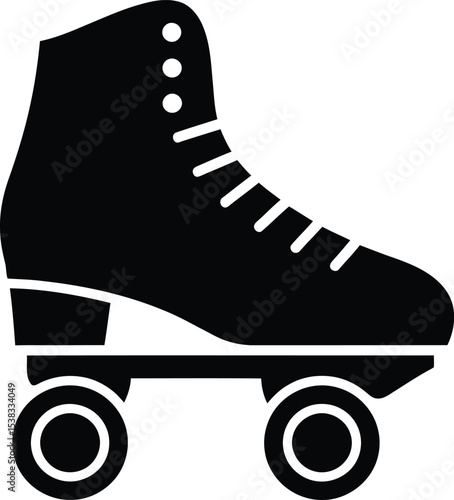 Retro Roller Skate Silhouette Icon with Four Wheels in Black Vector Design