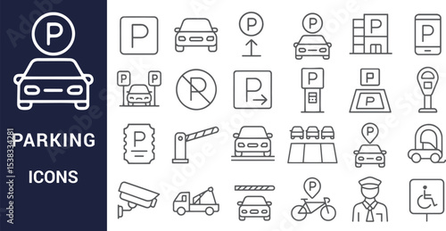 Comprehensive Parking Icons Collection Line Art Graphics for Web and App Design