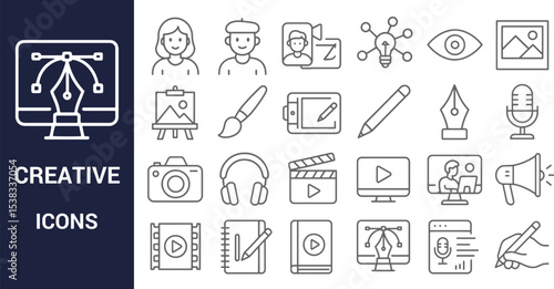 Collection of Creative Industry Icons Design, Art, and Multimedia Symbols