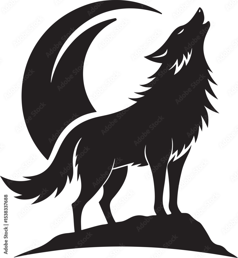 Fototapeta premium Howling wolf black silhouette icon