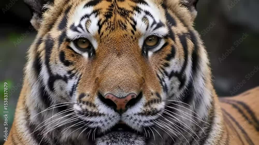 Close-Up Tiger Gaze – Intense Wildlife Stare in Jungle Environment, 4K Animal Video Close-Up Tiger Gaze – Intense Wildlife Stare in Jungle Environment, 4K Animal Video