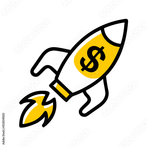 Rocket launching money icon on transparent background for web and graphic design