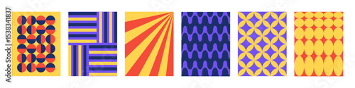 Set of Abstract vertical geometric backgrounds with colorful shapes and forms. Yellow, red and purple colors. Trendy vector illustration in style retro