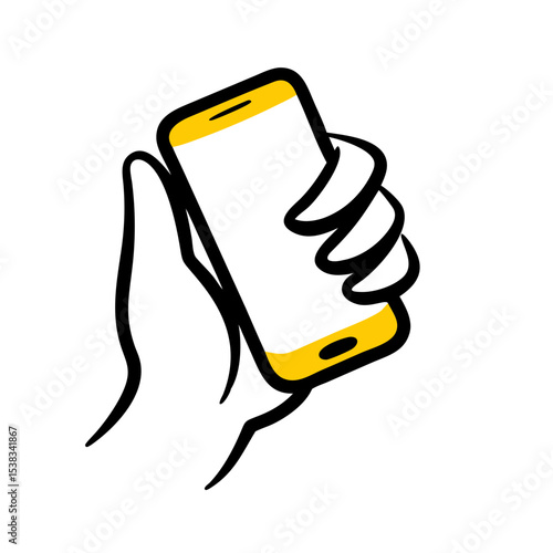 Smartphone held upright in hand on transparent background for web and graphic design