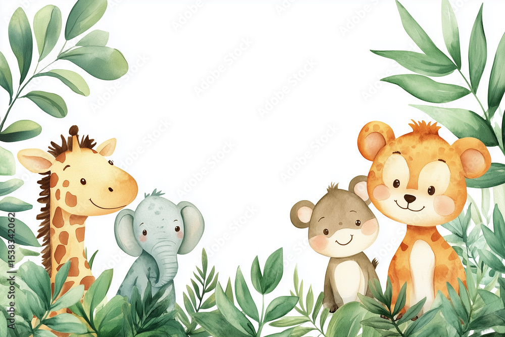 Obraz premium Kids room, nursery room wallpaper with jungle animals.