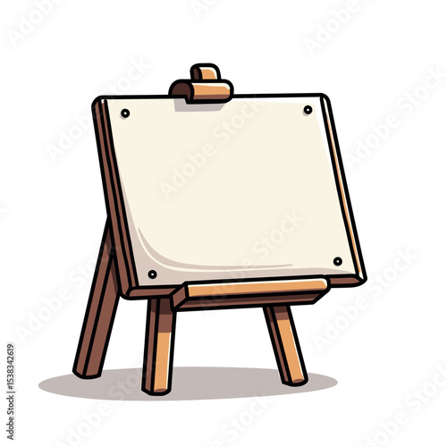 Cartoon Illustration of a Wooden Easel with Blank Canvas for Painting and Artistic Creation