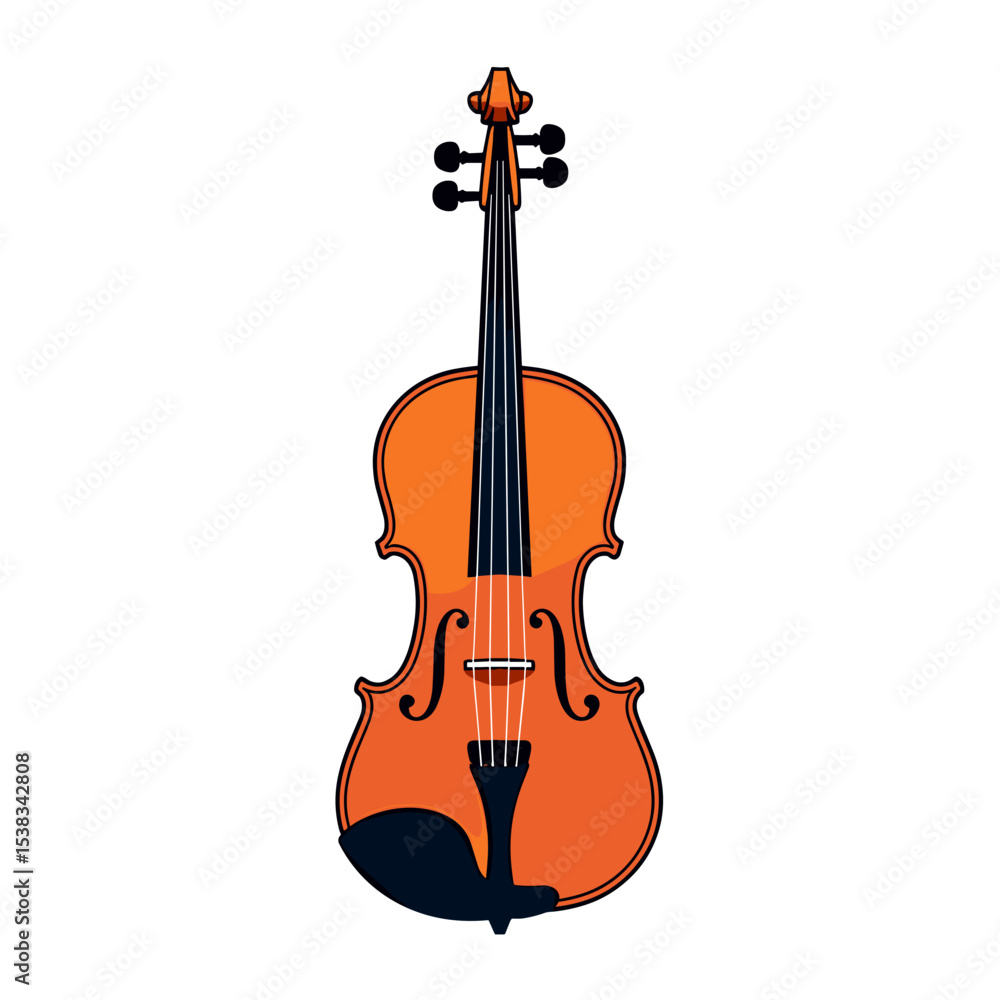 Fototapeta premium Illustration of a Classical Violin with Detailed Strings and F-Holes, Musical Instrument Representation