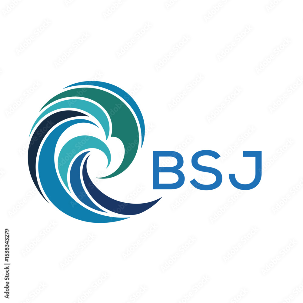 Naklejka premium BSJ Modern Wave -Inspired Abstract Logo Design BSJ Later Logo, with BSJ Text on White Background 
