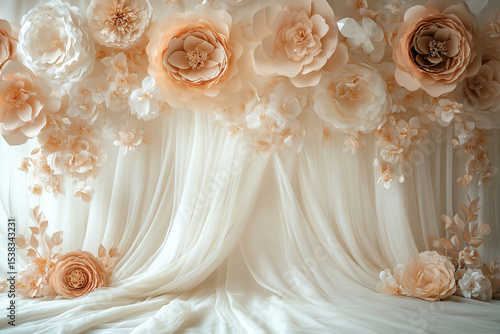 Maternity backdrop, wedding backdrop, photography background with delicate flowers and bright light