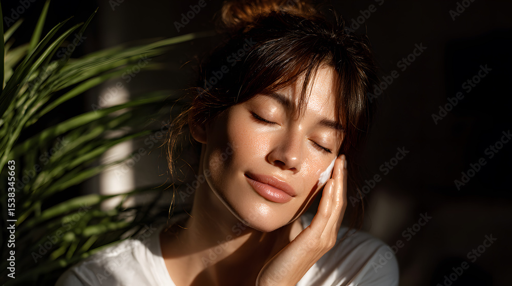 Fototapeta premium Glowing Skin Care Routine in Natural Light