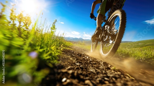 Wallpaper Mural Mountain biker navigating a dirt trail in a sunny landscape with mountains in the background Torontodigital.ca